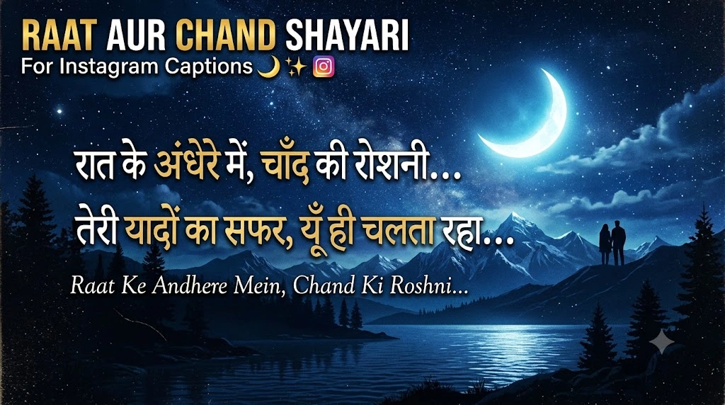 Raat Aur Chand Shayari for Instagram Captions in Hindi